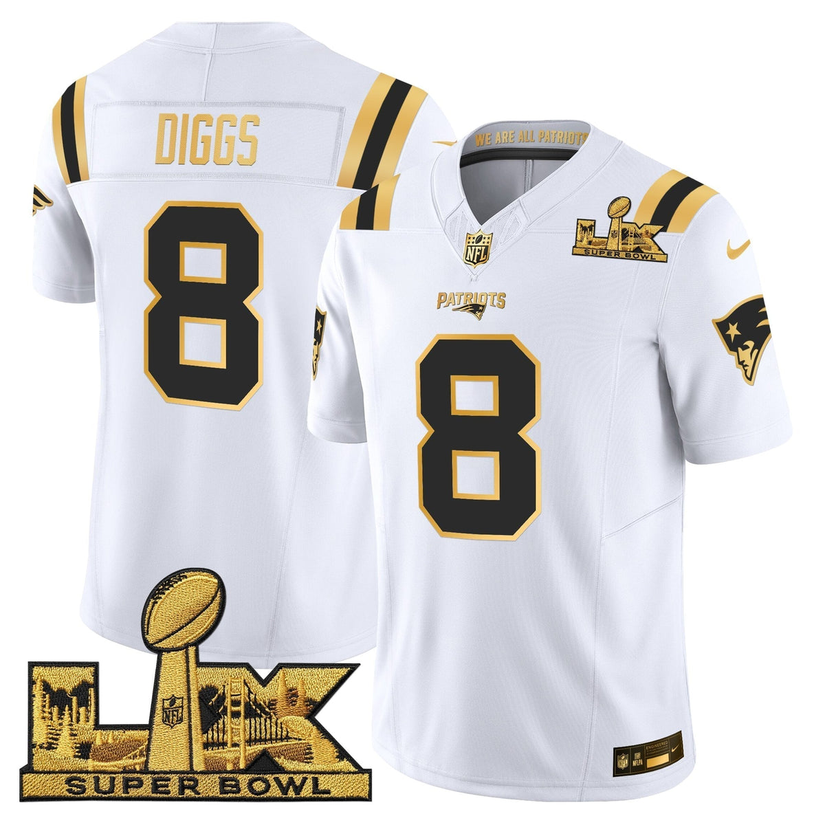 Men's New England Patriots Super Bowl LX Gold Vapor Limited Jersey - All Stitched