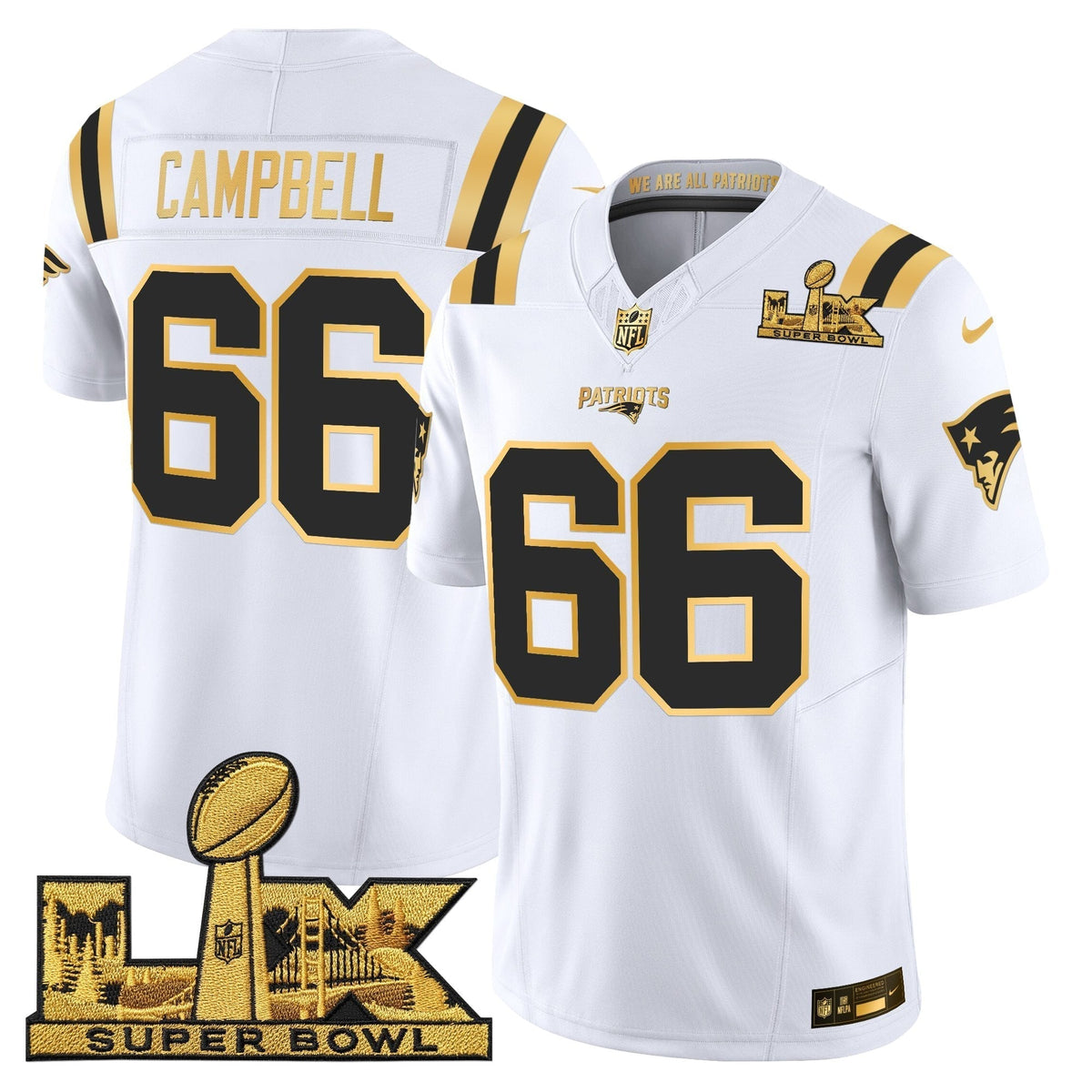 Men's New England Patriots Super Bowl LX Gold Vapor Limited Jersey - All Stitched