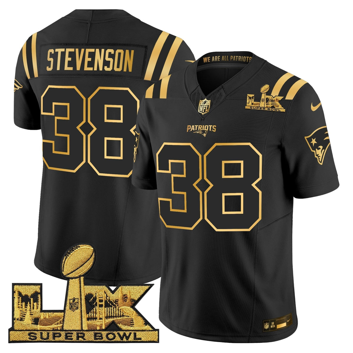 Men's New England Patriots Super Bowl LX Gold Vapor Limited Jersey - All Stitched