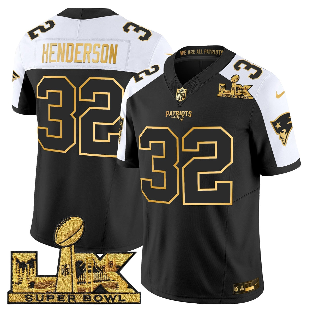 Men's New England Patriots Super Bowl LX Gold Vapor Limited Jersey - All Stitched