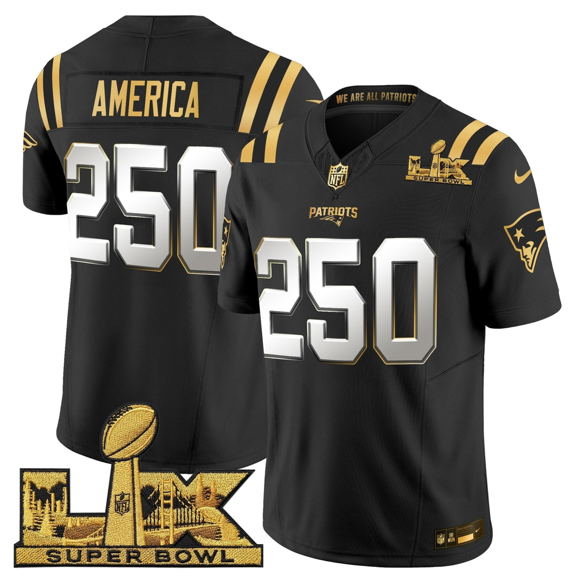 Men's New England Patriots Super Bowl LX Gold Vapor Limited Jersey - All Stitched