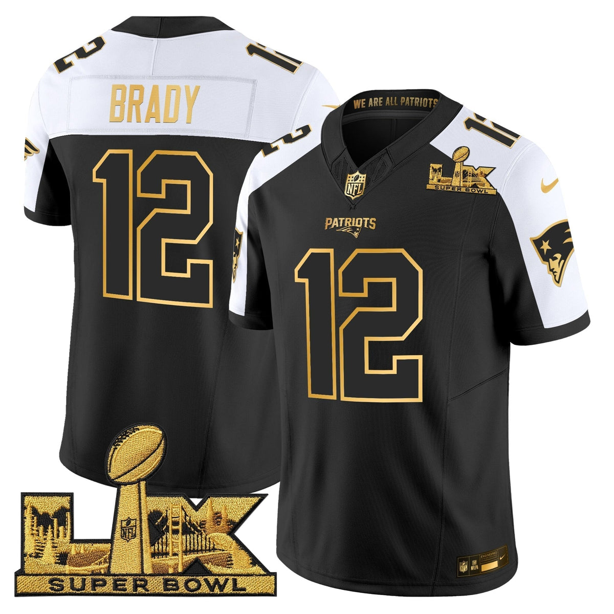Men's New England Patriots Super Bowl LX Gold Vapor Limited Jersey - All Stitched