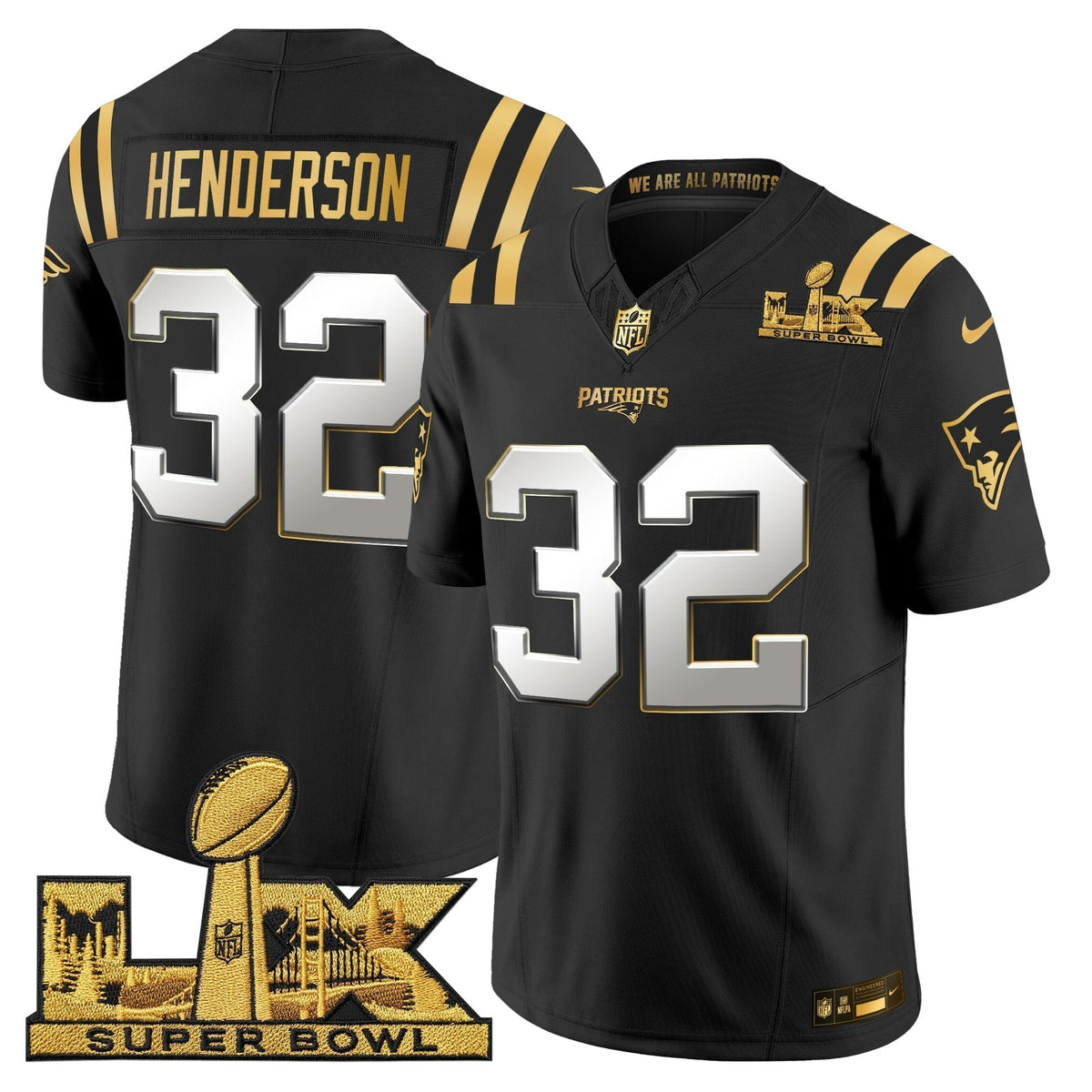 Men's New England Patriots Super Bowl LX Gold Vapor Limited Jersey - All Stitched