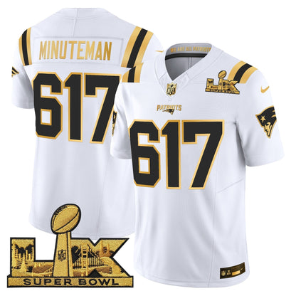 Men's New England Patriots Super Bowl LX Gold Vapor Limited Jersey - All Stitched