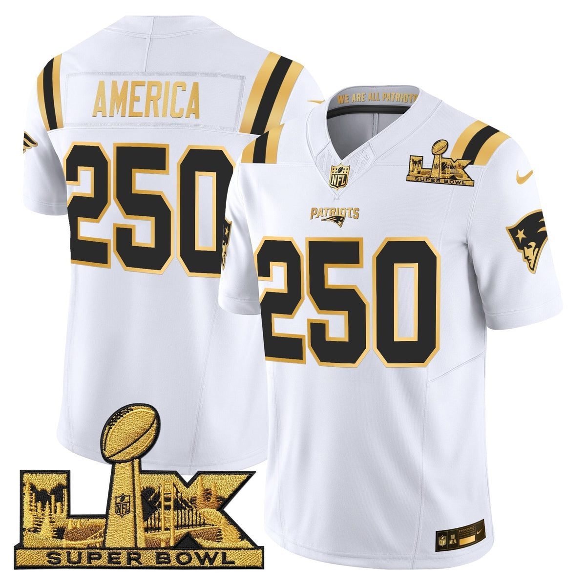 Men's New England Patriots Super Bowl LX Gold Vapor Limited Jersey - All Stitched