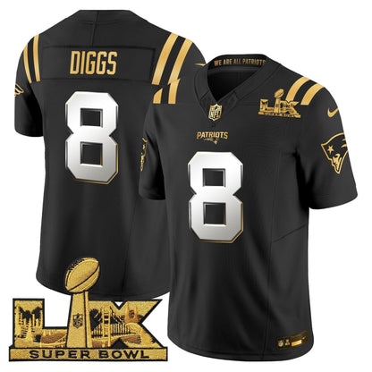 Men's New England Patriots Super Bowl LX Gold Vapor Limited Jersey - All Stitched