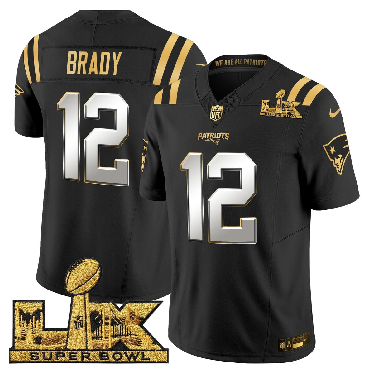 Men's New England Patriots Super Bowl LX Gold Vapor Limited Jersey - All Stitched