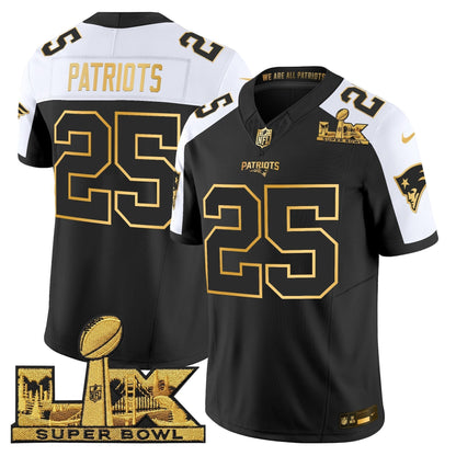 Men's New England Patriots Super Bowl LX Gold Vapor Limited Jersey - All Stitched