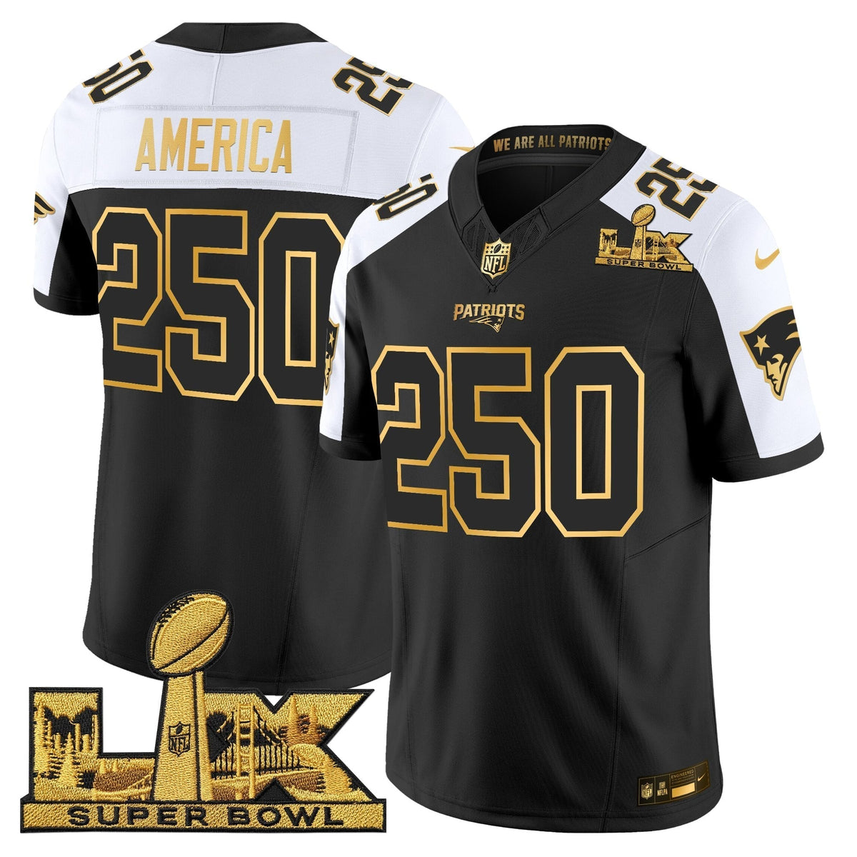 Men's New England Patriots Super Bowl LX Gold Vapor Limited Jersey - All Stitched
