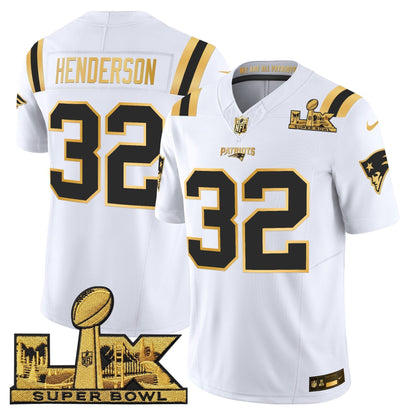 Men's New England Patriots Super Bowl LX Gold Vapor Limited Jersey - All Stitched