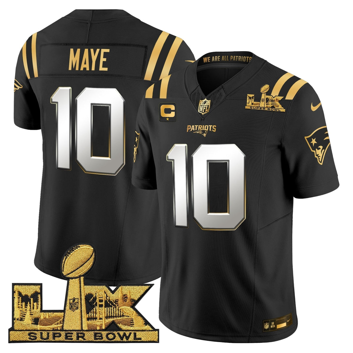 Men's New England Patriots Super Bowl LX Gold Vapor Limited Jersey - All Stitched