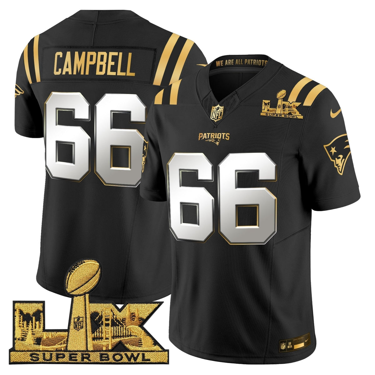 Men's New England Patriots Super Bowl LX Gold Vapor Limited Jersey - All Stitched