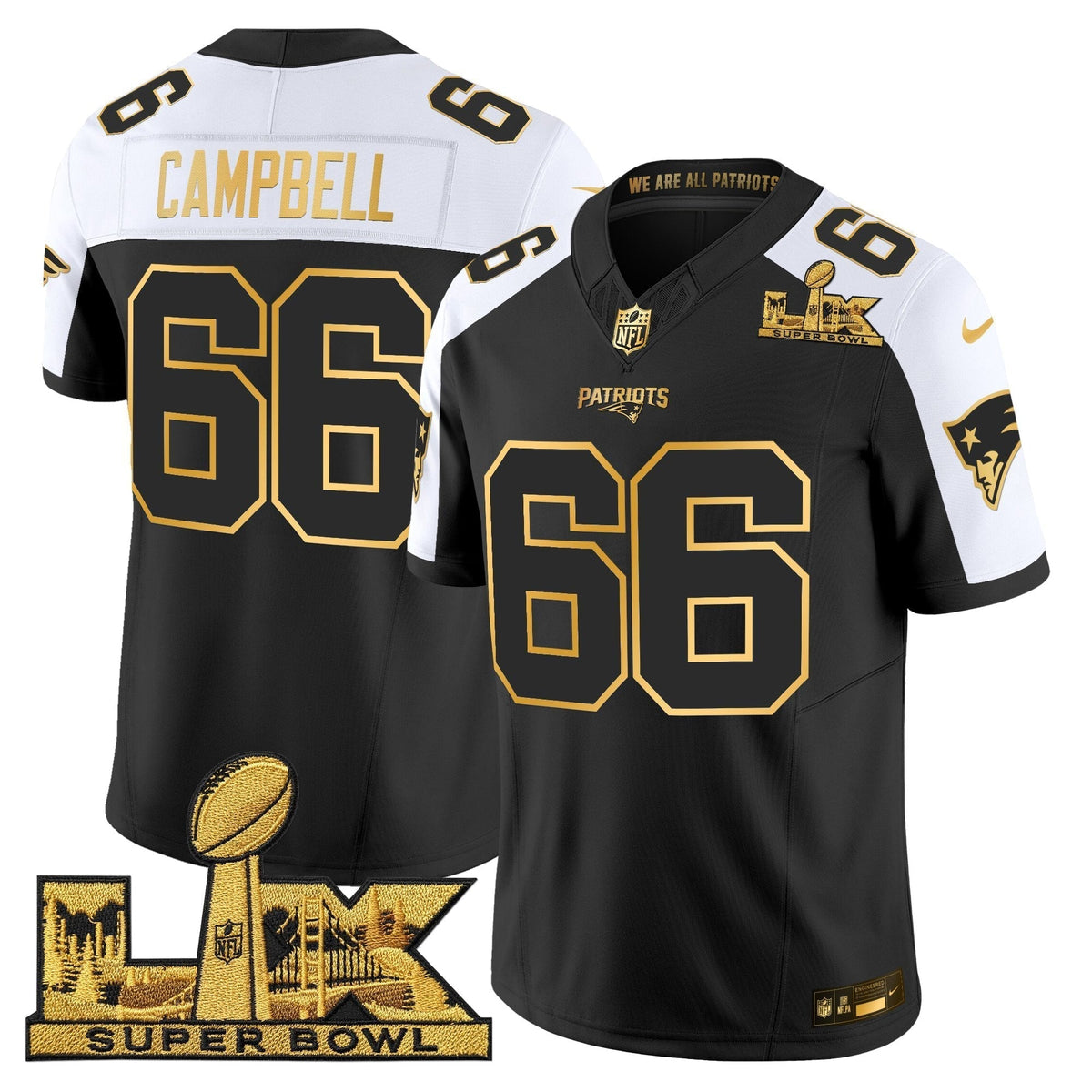 Men's New England Patriots Super Bowl LX Gold Vapor Limited Jersey - All Stitched