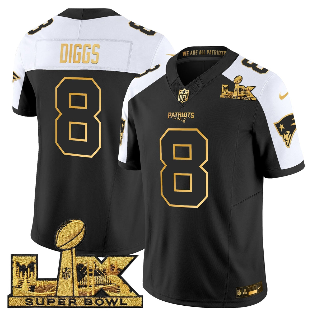 Men's New England Patriots Super Bowl LX Gold Vapor Limited Jersey - All Stitched