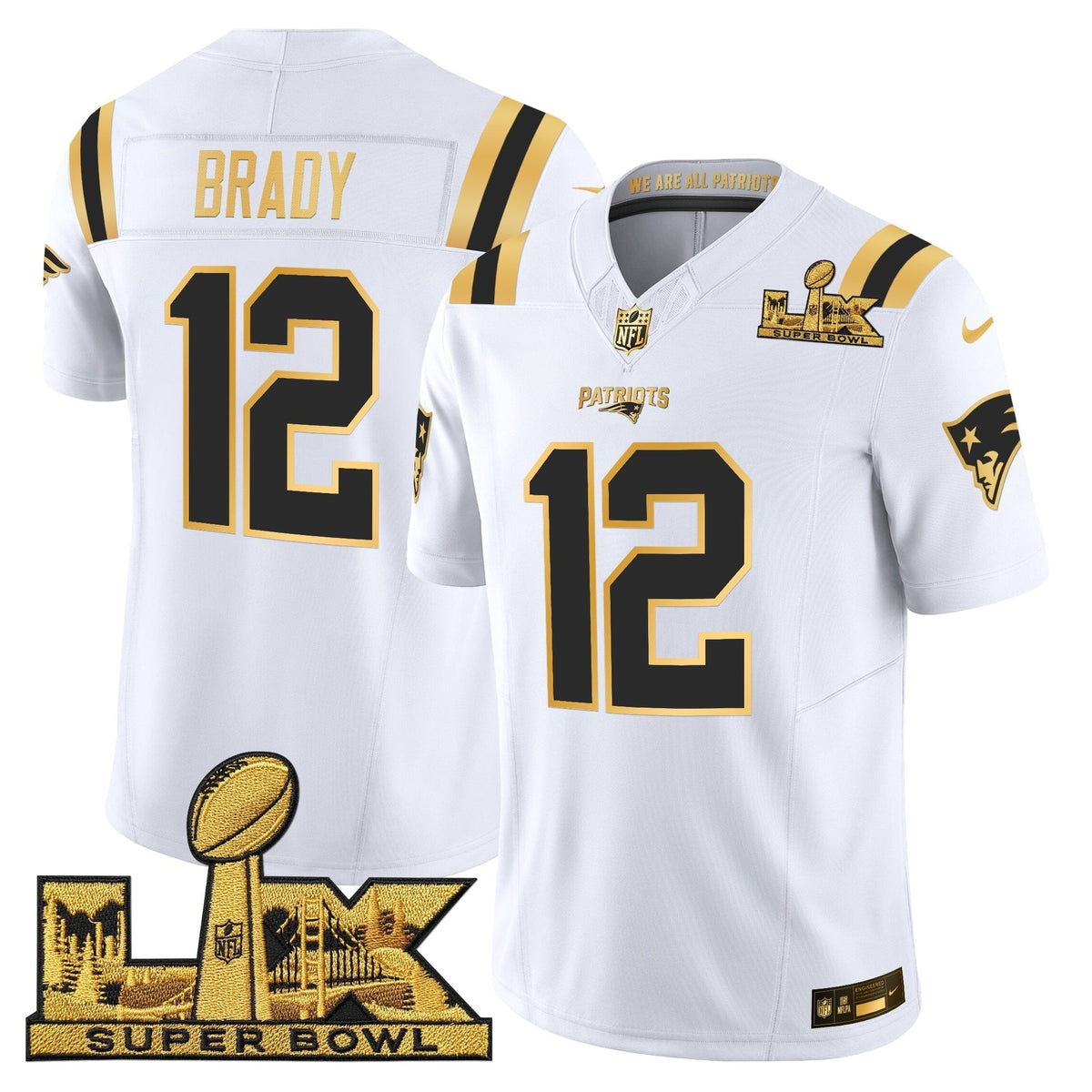 Men's New England Patriots Super Bowl LX Gold Vapor Limited Jersey - All Stitched
