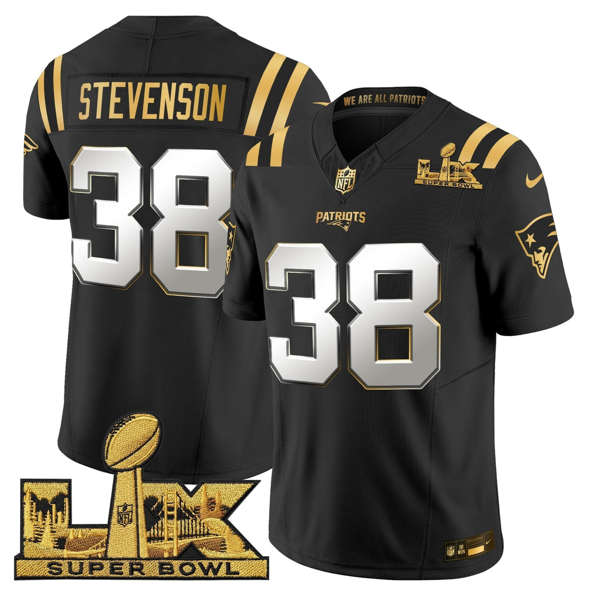 Men's New England Patriots Super Bowl LX Gold Vapor Limited Jersey - All Stitched