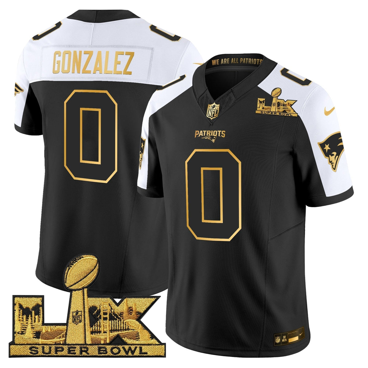 Men's New England Patriots Super Bowl LX Gold Vapor Limited Jersey - All Stitched