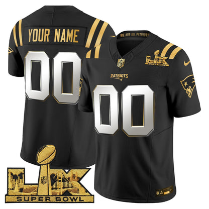 New England Patriots Super Bowl LX Gold Vapor Limited Custom Jersey - All Stitched