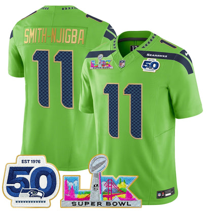 Men's Seattle Seahawks "Super Bowl LX & 50th Patch" Gold Trim Vapor Limited Jersey - All Stitched