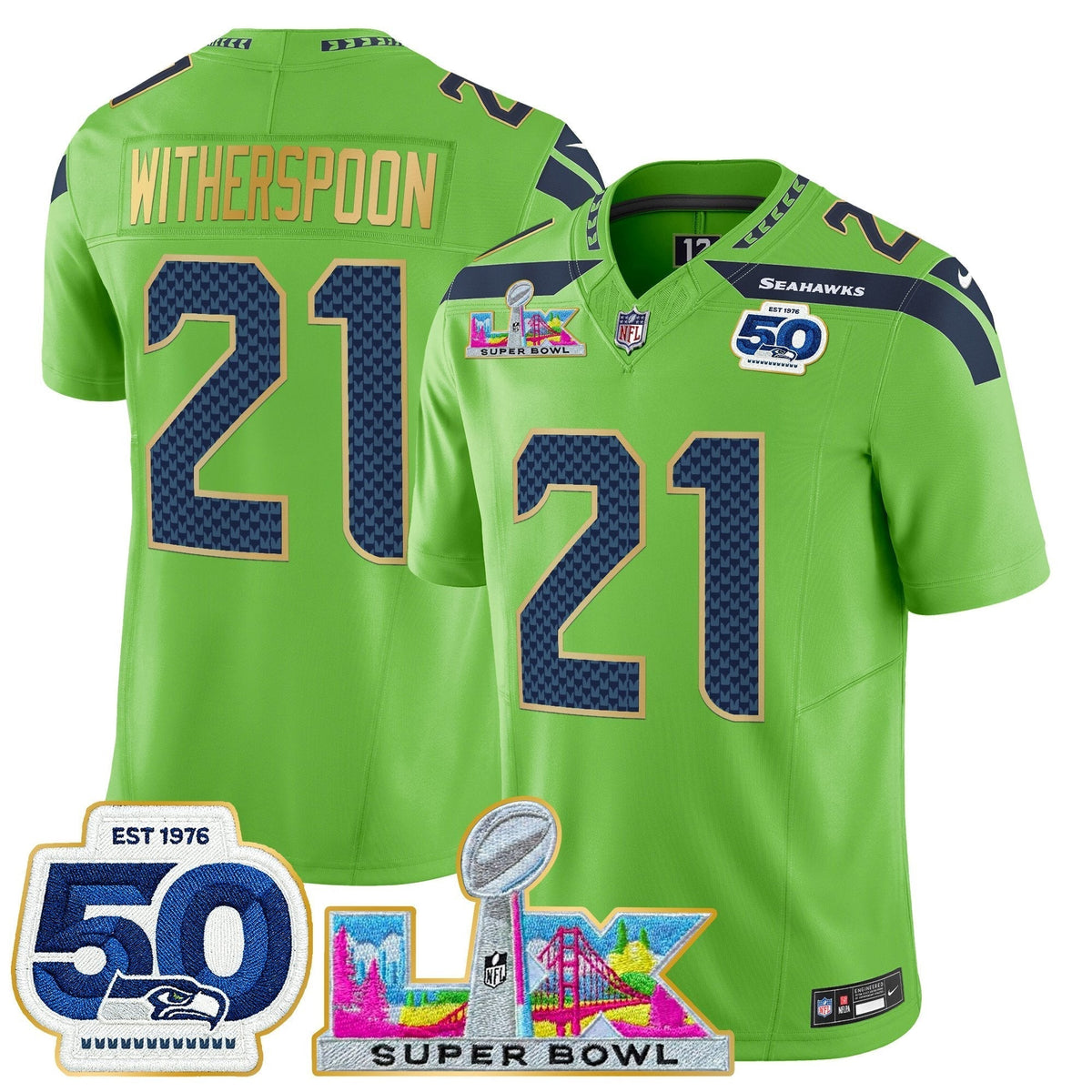 Men's Seattle Seahawks "Super Bowl LX & 50th Patch" Gold Trim Vapor Limited Jersey - All Stitched