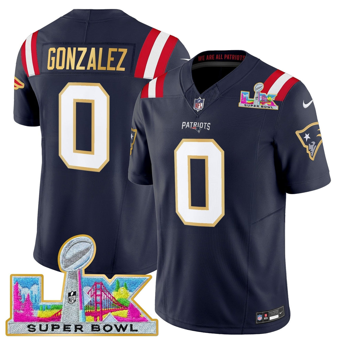 Men's New England Patriots Super Bowl LX Gold Trim Vapor Limited Jersey - All Stitched