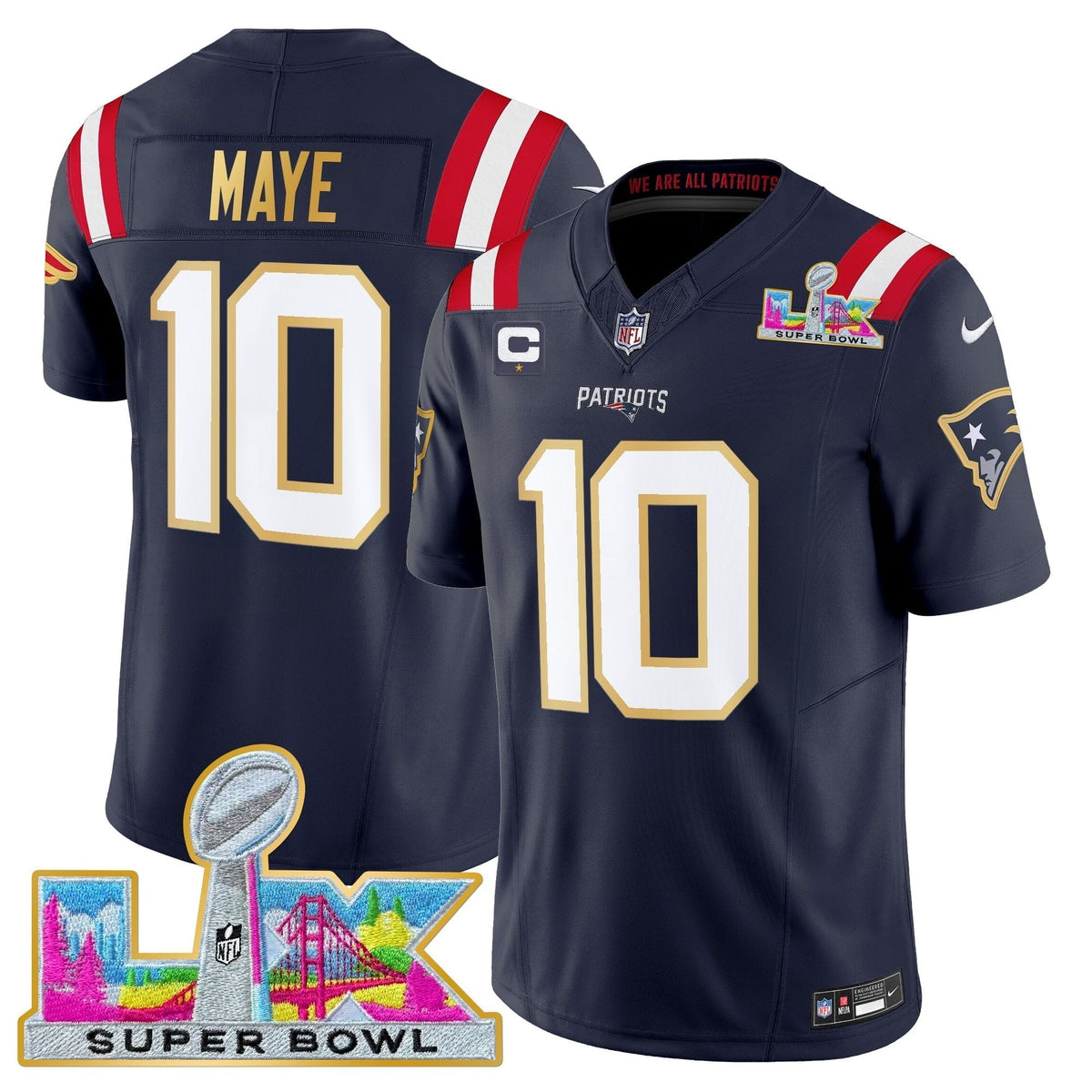 Men's New England Patriots Super Bowl LX Gold Trim Vapor Limited Jersey - All Stitched
