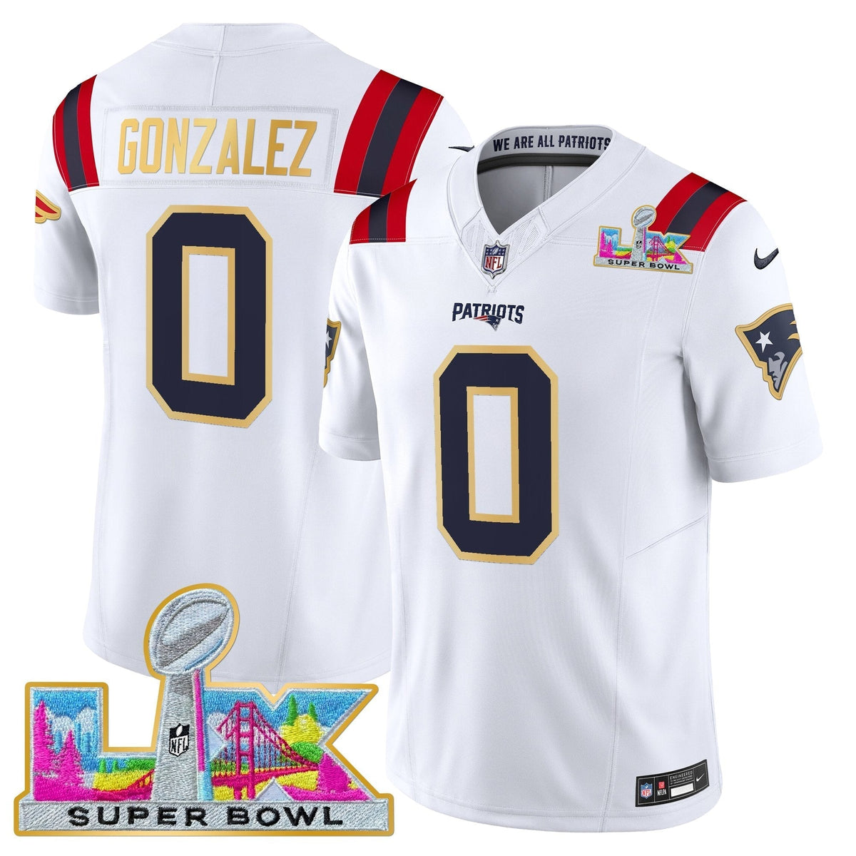 Men's New England Patriots Super Bowl LX Gold Trim Vapor Limited Jersey - All Stitched