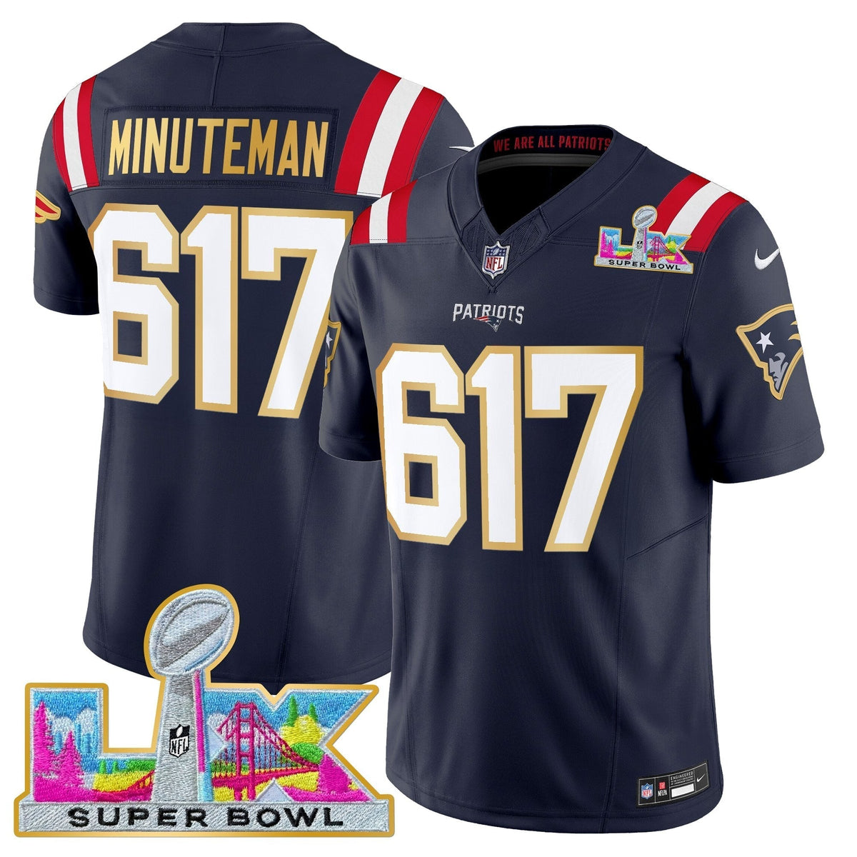 Men's New England Patriots Super Bowl LX Gold Trim Vapor Limited Jersey - All Stitched