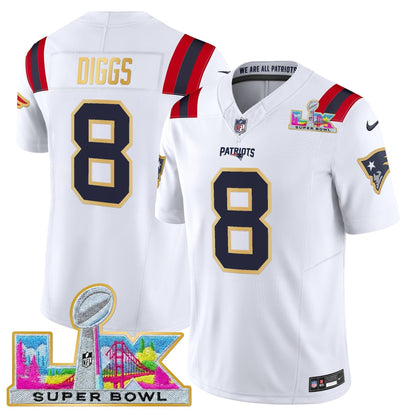 Men's New England Patriots Super Bowl LX Gold Trim Vapor Limited Jersey - All Stitched