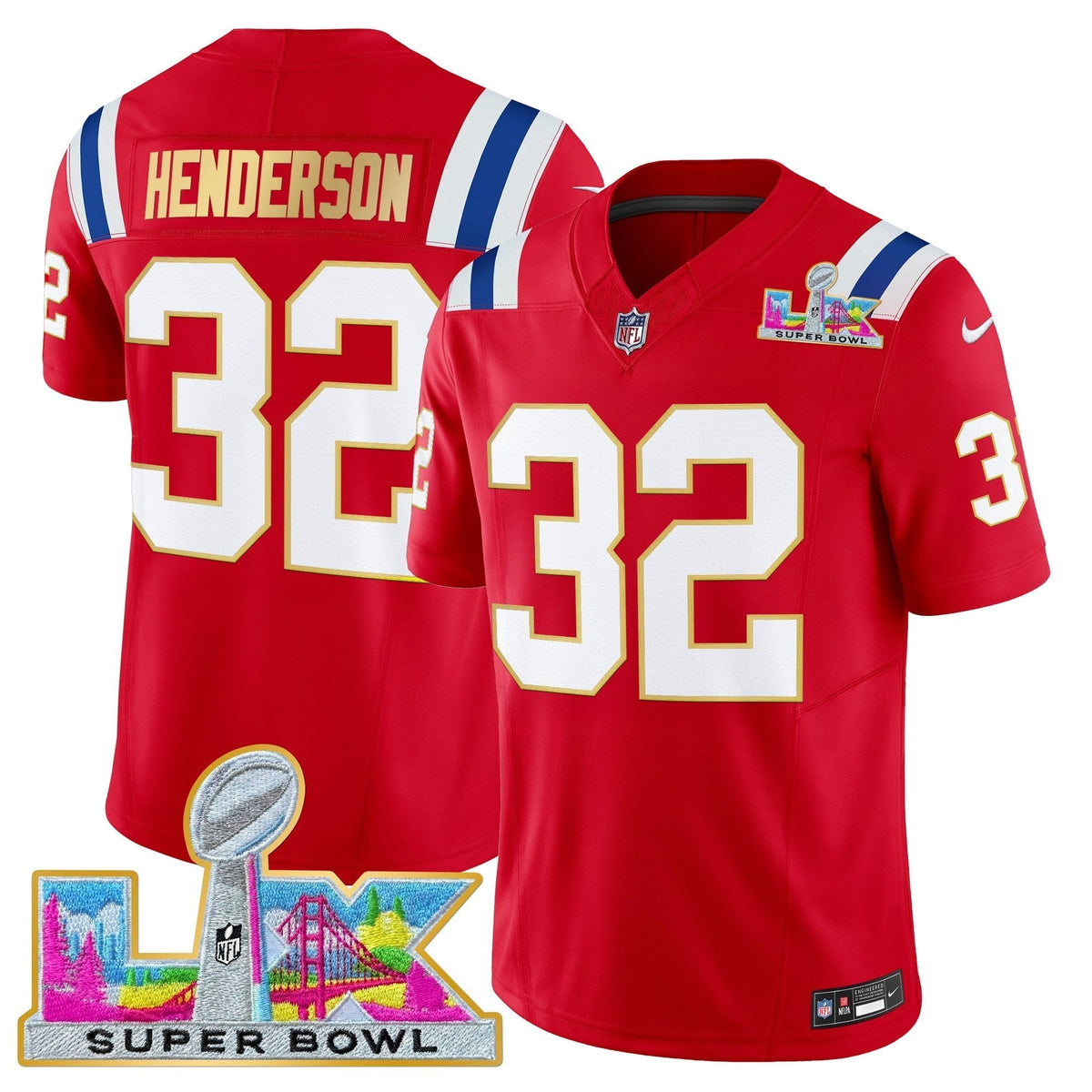 Men's New England Patriots Super Bowl LX Gold Trim Vapor Limited Jersey - All Stitched