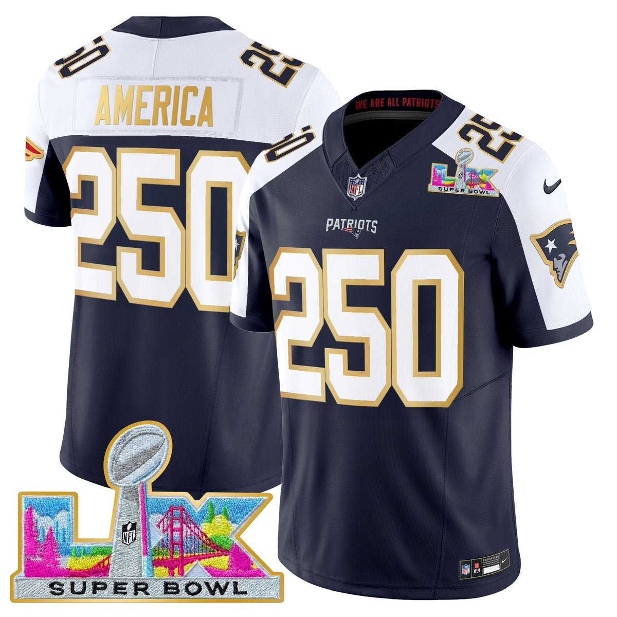 Men's New England Patriots Super Bowl LX Gold Trim Vapor Limited Jersey - All Stitched