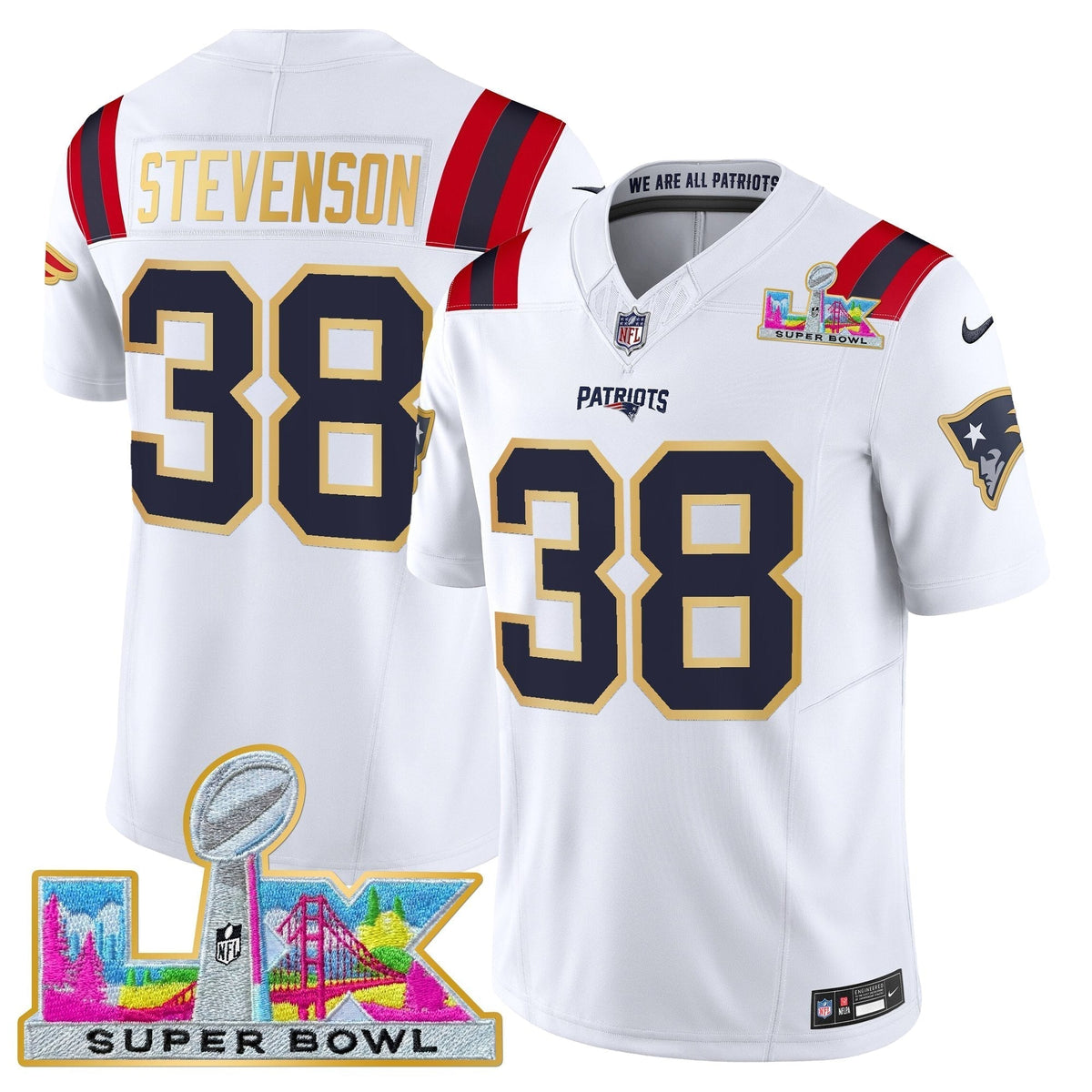 Men's New England Patriots Super Bowl LX Gold Trim Vapor Limited Jersey - All Stitched