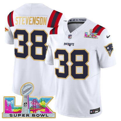 Men's New England Patriots Super Bowl LX Gold Trim Vapor Limited Jersey - All Stitched