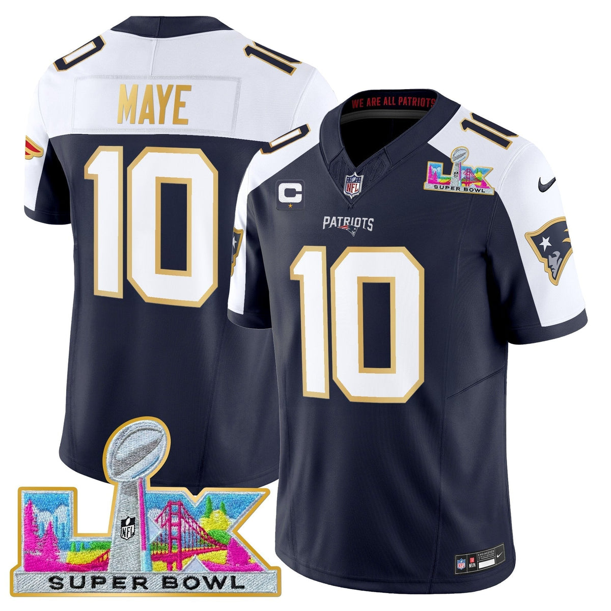 Men's New England Patriots Super Bowl LX Gold Trim Vapor Limited Jersey - All Stitched