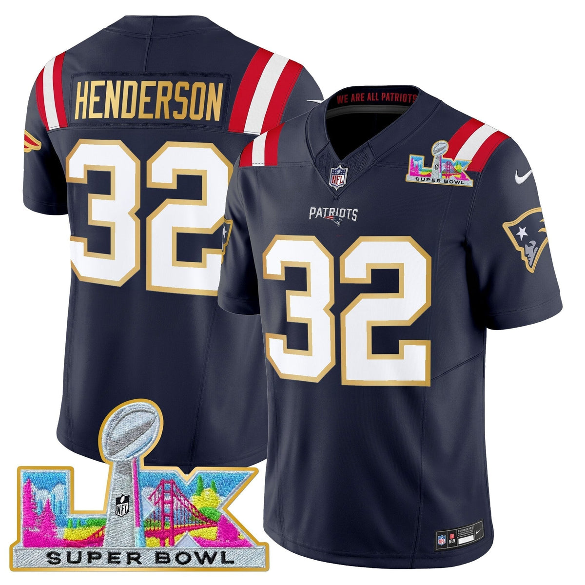 Men's New England Patriots Super Bowl LX Gold Trim Vapor Limited Jersey - All Stitched