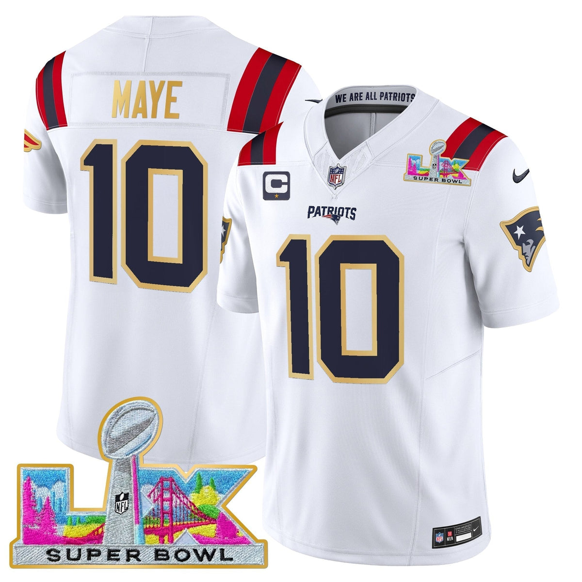 Men's New England Patriots Super Bowl LX Gold Trim Vapor Limited Jersey - All Stitched
