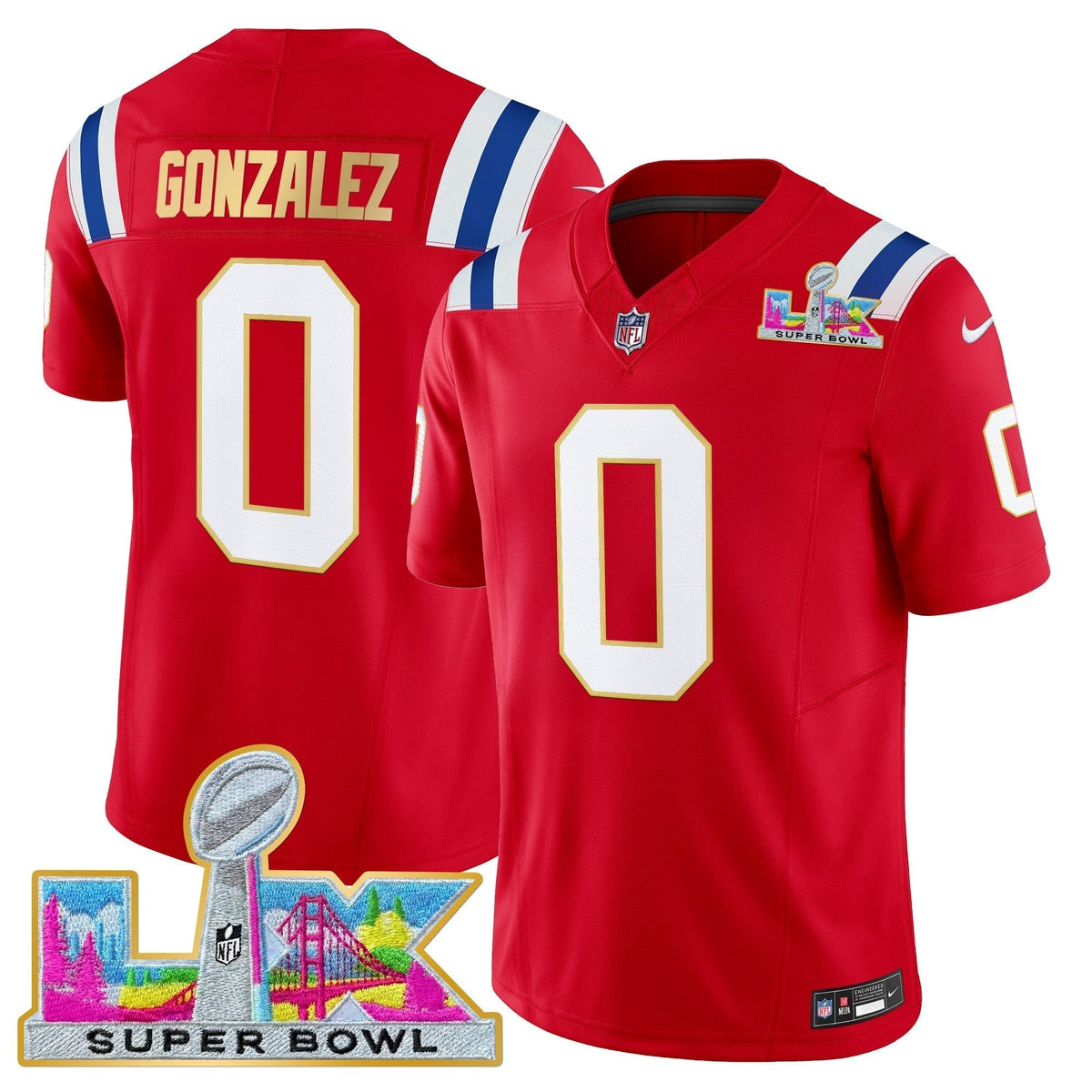 Men's New England Patriots Super Bowl LX Gold Trim Vapor Limited Jersey - All Stitched