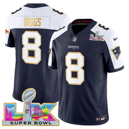 Men's New England Patriots Super Bowl LX Gold Trim Vapor Limited Jersey - All Stitched