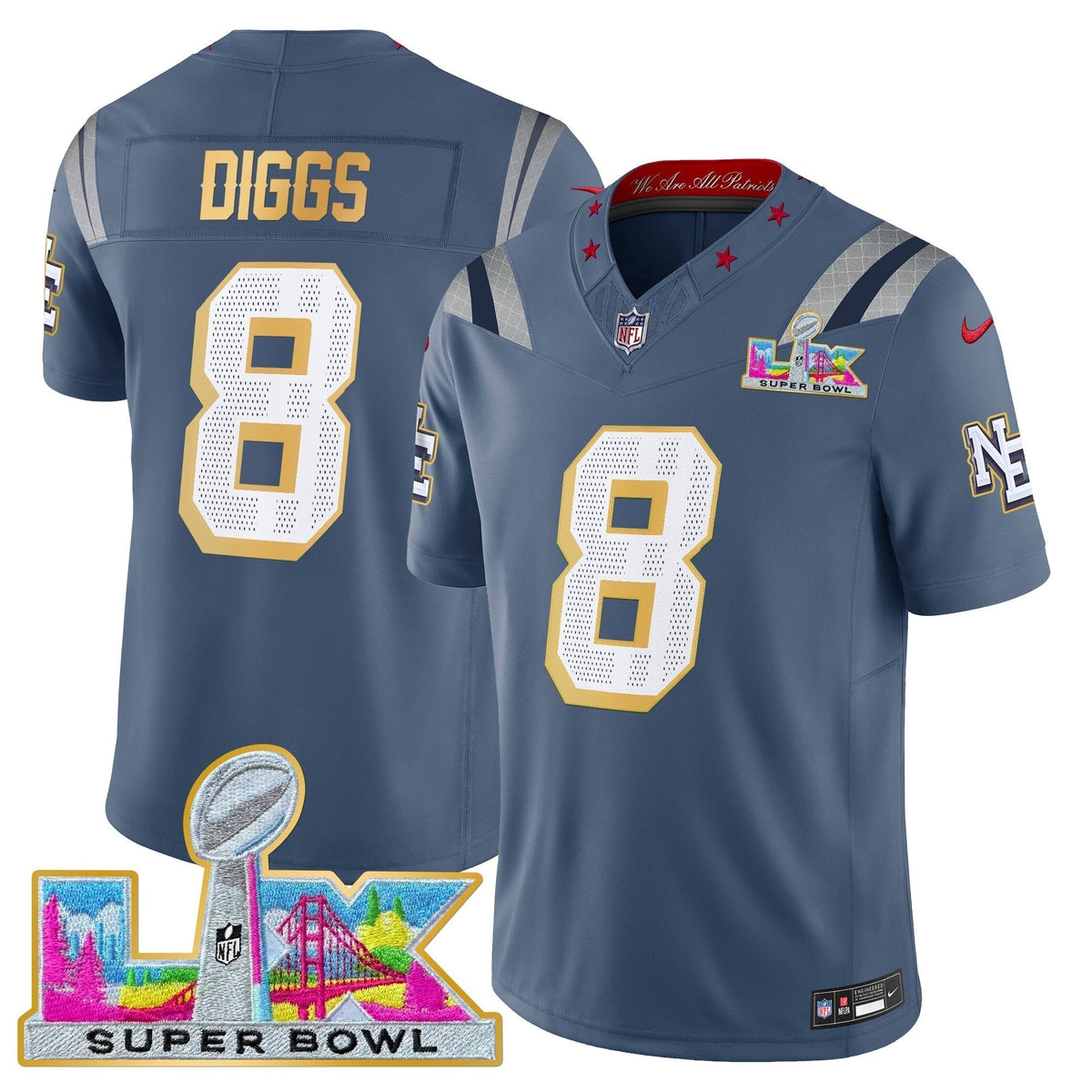 Men's New England Patriots Super Bowl LX Gold Trim Vapor Limited Jersey - All Stitched