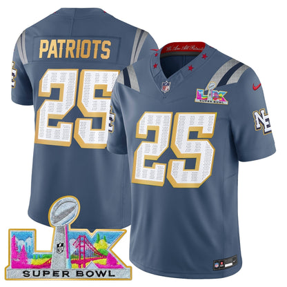 Men's New England Patriots Super Bowl LX Gold Trim Vapor Limited Jersey - All Stitched