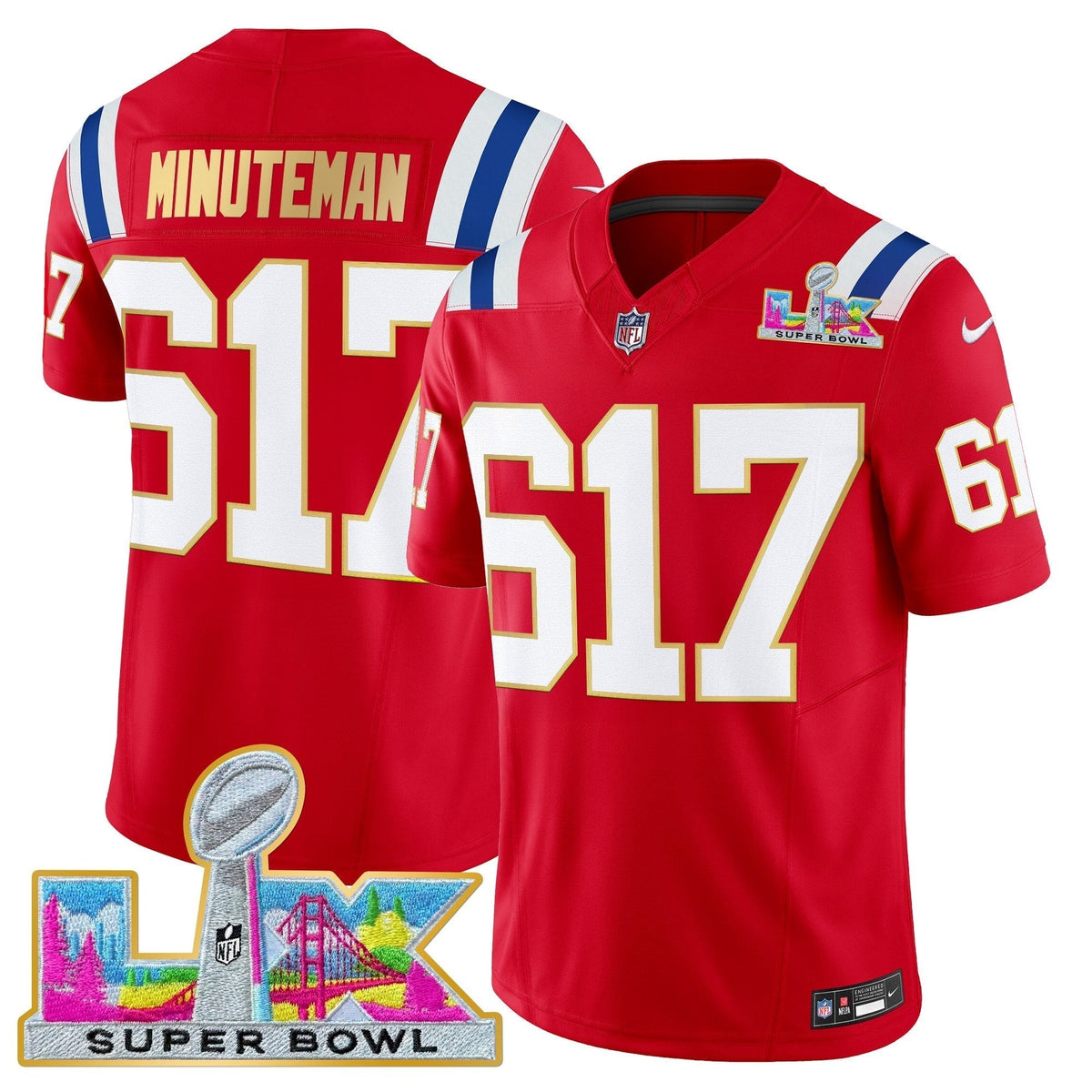 Men's New England Patriots Super Bowl LX Gold Trim Vapor Limited Jersey - All Stitched