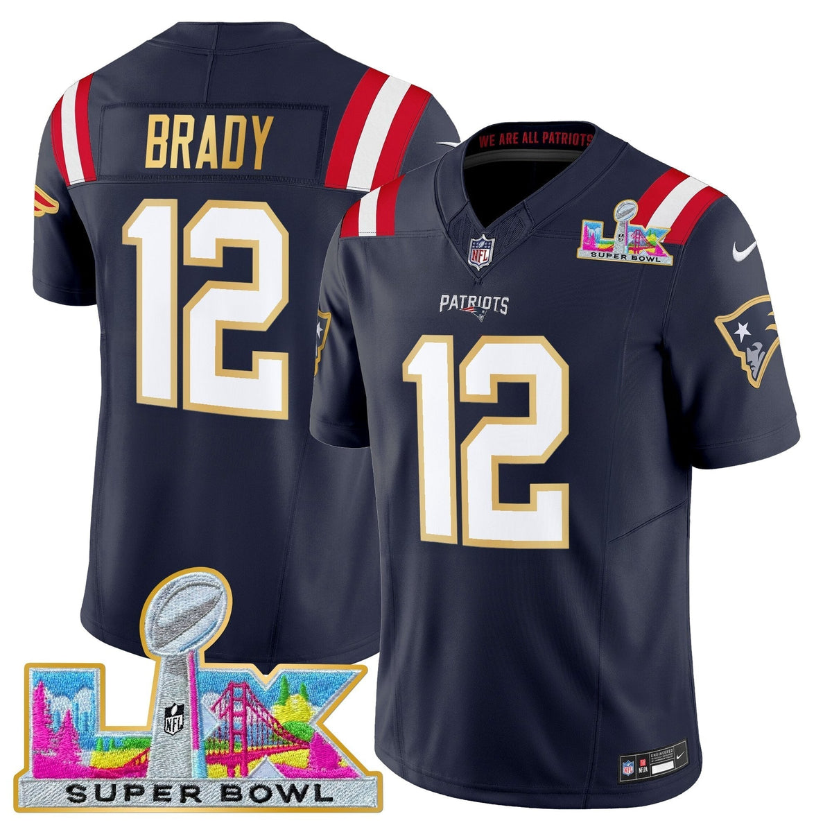 Men's New England Patriots Super Bowl LX Gold Trim Vapor Limited Jersey - All Stitched
