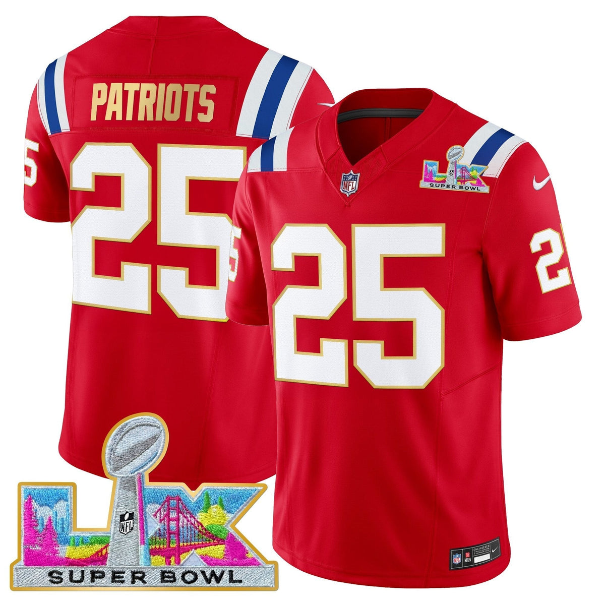 Men's New England Patriots Super Bowl LX Gold Trim Vapor Limited Jersey - All Stitched