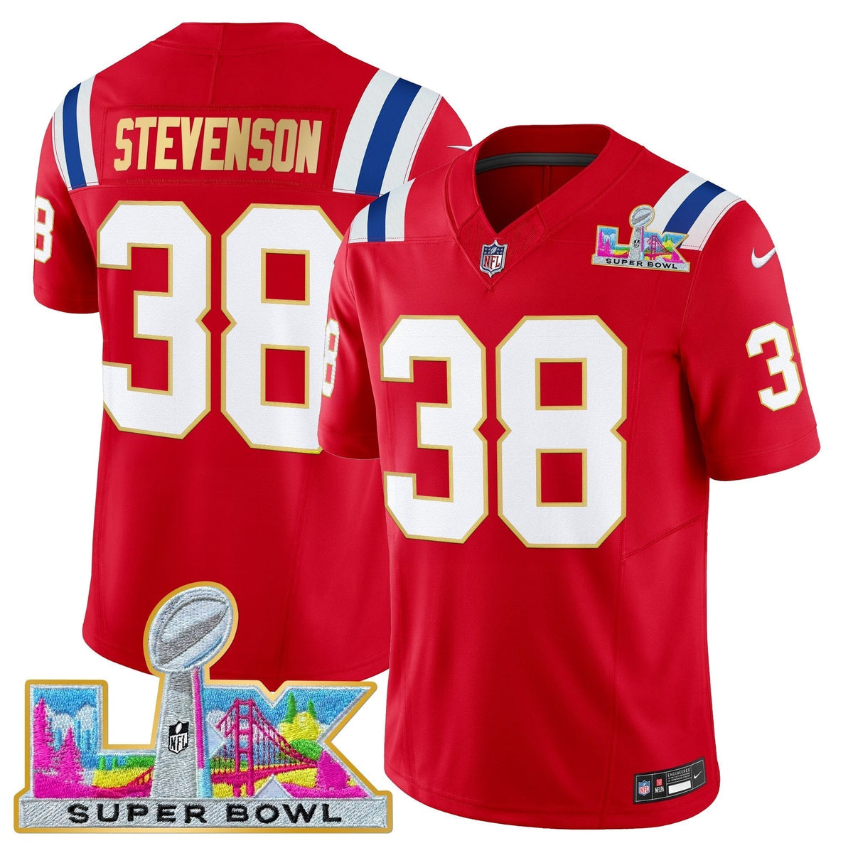 Men's New England Patriots Super Bowl LX Gold Trim Vapor Limited Jersey - All Stitched