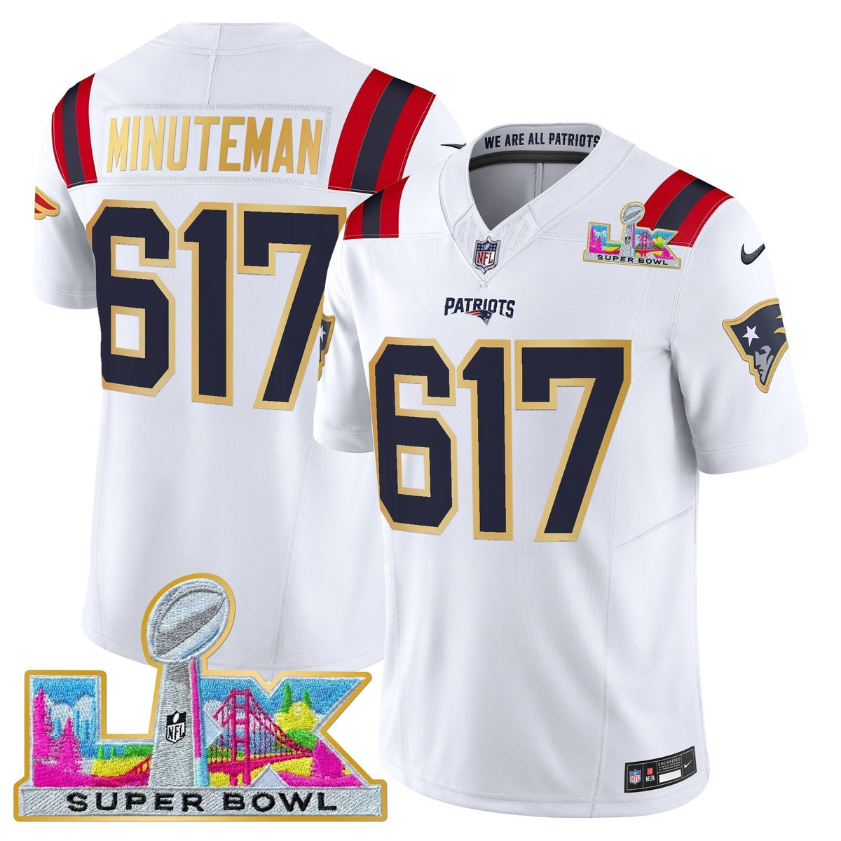 Men's New England Patriots Super Bowl LX Gold Trim Vapor Limited Jersey - All Stitched