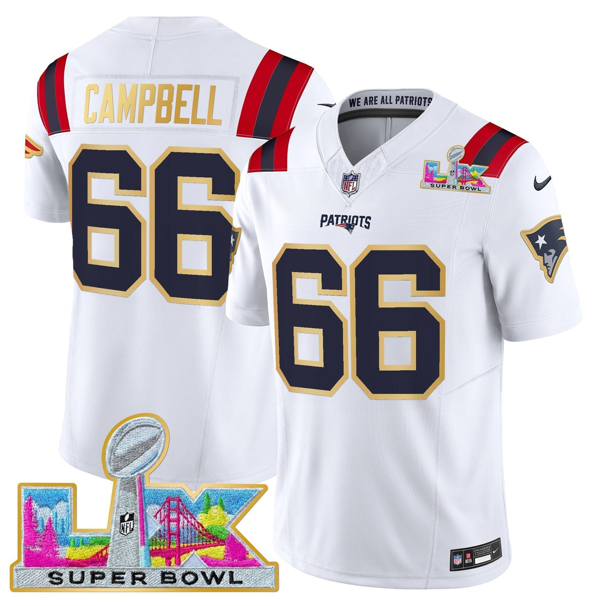 Men's New England Patriots Super Bowl LX Gold Trim Vapor Limited Jersey - All Stitched