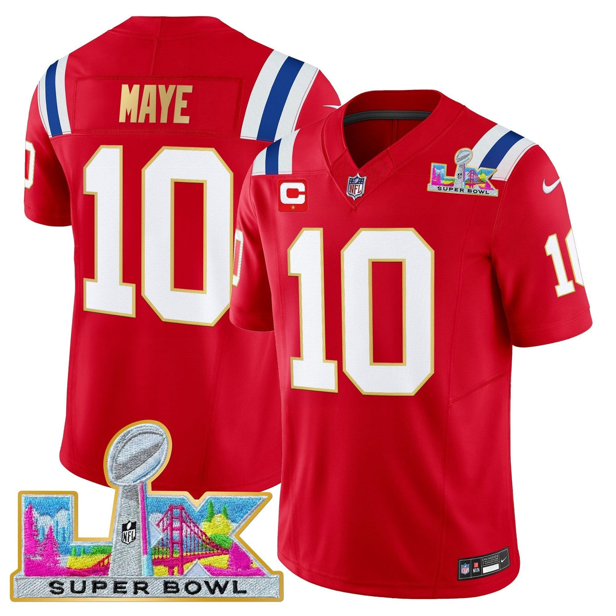 Men's New England Patriots Super Bowl LX Gold Trim Vapor Limited Jersey - All Stitched