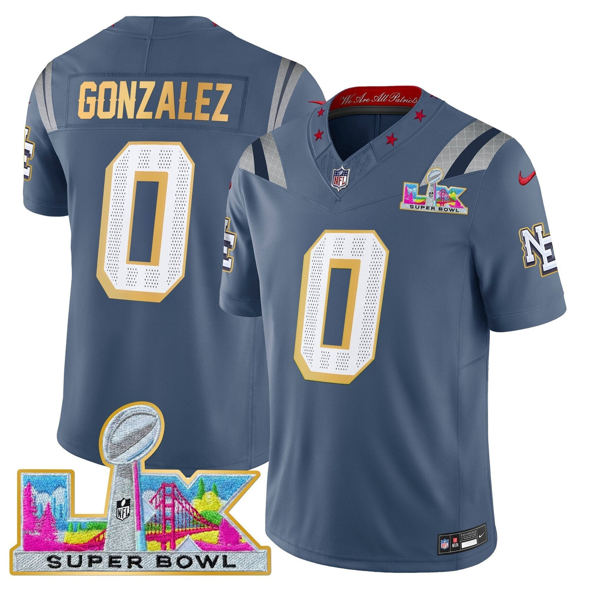 Men's New England Patriots Super Bowl LX Gold Trim Vapor Limited Jersey - All Stitched