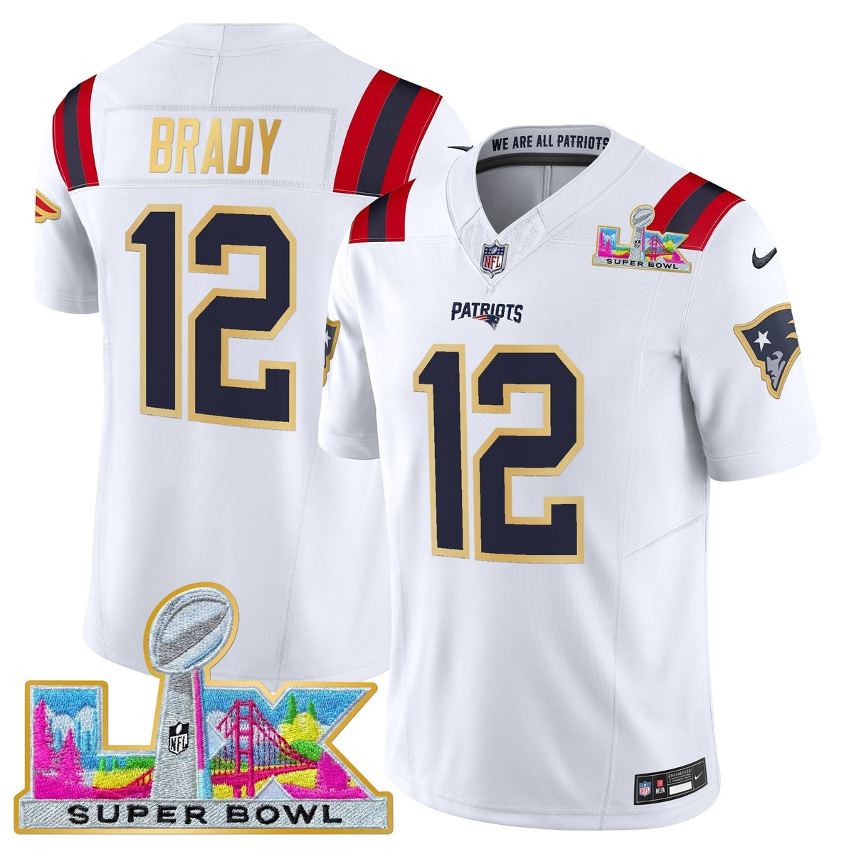 Men's New England Patriots Super Bowl LX Gold Trim Vapor Limited Jersey - All Stitched