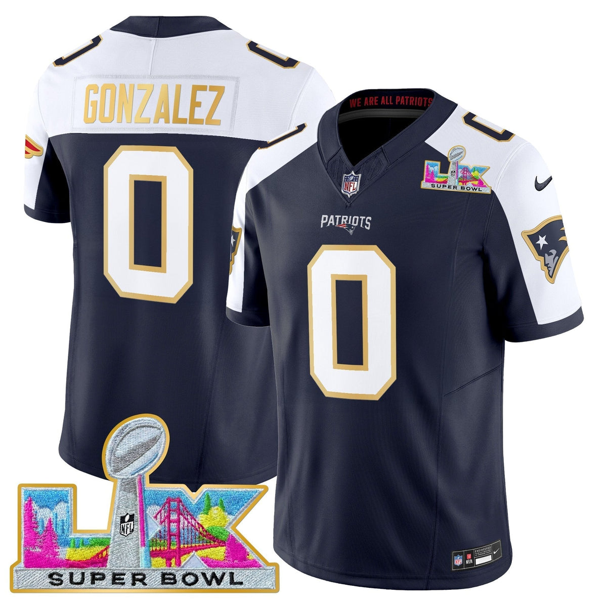 Men's New England Patriots Super Bowl LX Gold Trim Vapor Limited Jersey - All Stitched